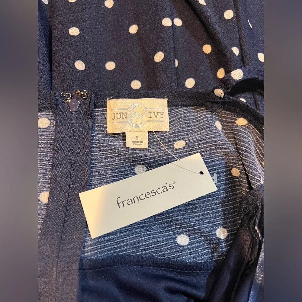 NWT 🏷️ JUN & IVY BY FRANCESCA’S NAVY, POLKA DOT STYLE COCKTAIL DRESS SIZE SMALL - Picture 7 of 7